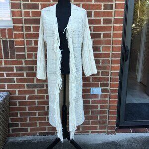 Crochet Fringe Cardigan Michelle Nicole Small Cream Long Cottagecore Boho Cozy